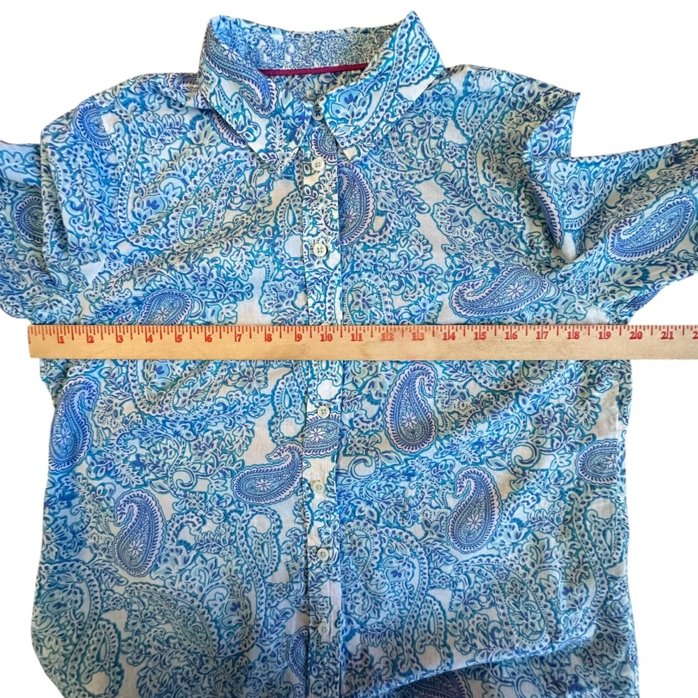 Talbots Petite Shirt Women's MP Blue White Paisley Print Button Down Shirt Top - Picture 7 of 10